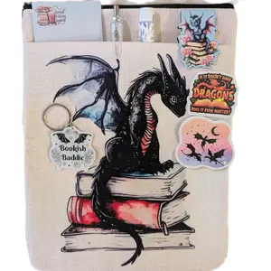 Dragon Book Tablet Sleeve with Bookmark Keychain Stickers Pen Notepad Stationary Fantasy Reading Essentials Waterproof Bundle Bag