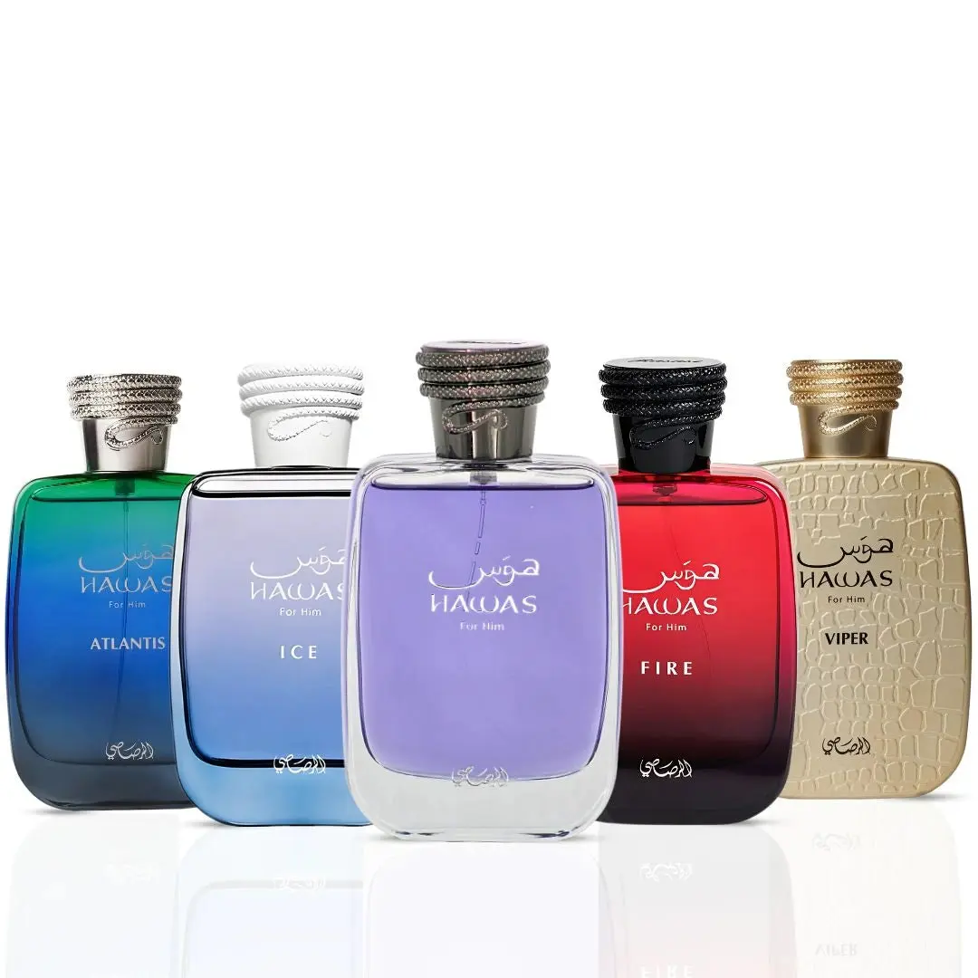 Hawas, Ice, Fire, Viper & Atlantis Eau de Parfum Sprays 100ml (3.4 oz) by Rasasi (Hawas Men Collection) Hawas, Ice, Fire, Viper & Atlantis Eau de Parfum Sprays 100ml (3.4 oz) by Rasasi (Hawas Men Collection)