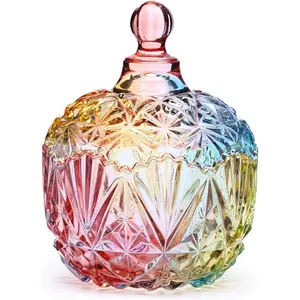 Colorful Glass Storage Jar with Lid-for Candy, Cookie, Jewelry, Buffet & Biscuit (260ml / 9oz)