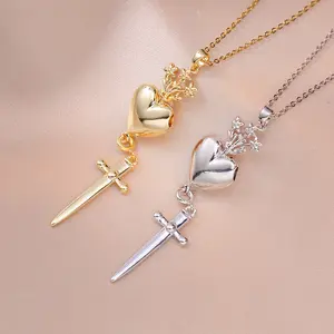 2PCS Heart Crosss Necklace for Women Trendy Design Heart Flower Pendant Necklace Cross Jewelry Fashion Women Gift