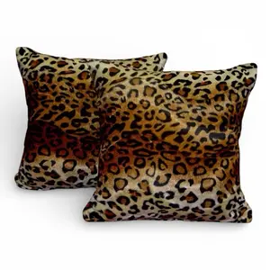 Brown Leopard Print Throw Pillow Set - 17x17 Inch Velboa Faux Fur Home Decor