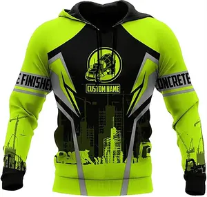 Personalized Neon Green Concrete Worker Zip Hoodie, Custom Name Hi Vis Construction Sweatshirt, Jobsite Gift for Him, Concrete Finisher Top