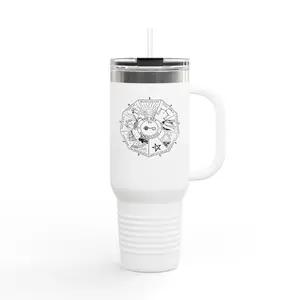 Wheel of Numerology Travel Mug 40oz Stainless Steel Life Path Cup 1–9 Design with Elegant Handle and Leak-Proof Lid for Astrology Enthusiasts
