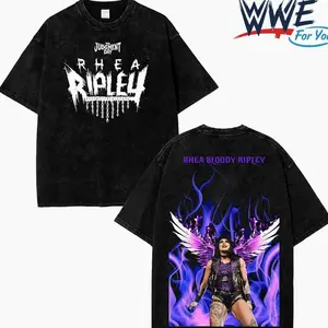 WFU - 2026 - Rhea Ripley WWE , Washed Black T-Shirt , Wrestling Shirt Vintage Acid Wash Gothic Graphic Tee Oversized Unisex Cotton Crewneck Streetwear Man Tropical fan U32