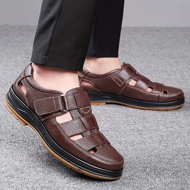 Comfy Men's Solid Color Oxfords - Breathable, Non Slip, Top Grain Cow Leather Upper, Rubber Sole Walking Shoes with Hook & Loop Fastener for Casual Style