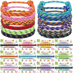 48 Sets End of the Year Gifts Friendship Bracelets Bulk Woven Braided Bracelets for Students Adjustable Graduation Rope Jewelry with Cards End of Year Student Gifts from Teacher