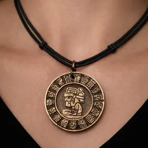 Ancient Mesoamerican Calendar Pendant Necklace – Symbol of Time & Destiny