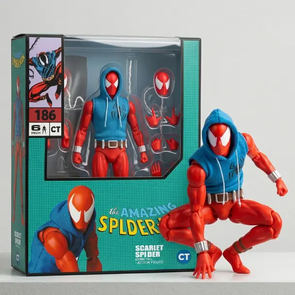 Marvel Scarlet Spider Ben Reilly 6-Inch Highly Articulated Action Figure, Comic Collectible for Comic Collecting, Toys for Boys, with Fabric Hoodie, Alternate Heads, Interchangeable Hands, Web Accessories, Action Figure Stand, Unisex Ages 12+