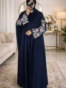 Hand embroidery dark navy blue abaya,dubai style abaya