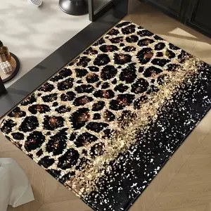 Square Style Home Decor Rug, Bedroom Bath Mat, Anti-Slip Foldable Washable Leopard Print Carpet, Animal Print Rug, Christmas Gift, Soft Cozy Living Room Decoration