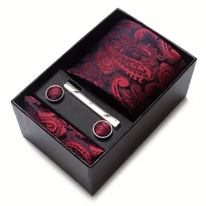 Paisley tie, pocket square, cufflink set gift box, men's tie 7.5 cm, suitable for holidays, weddings, and work