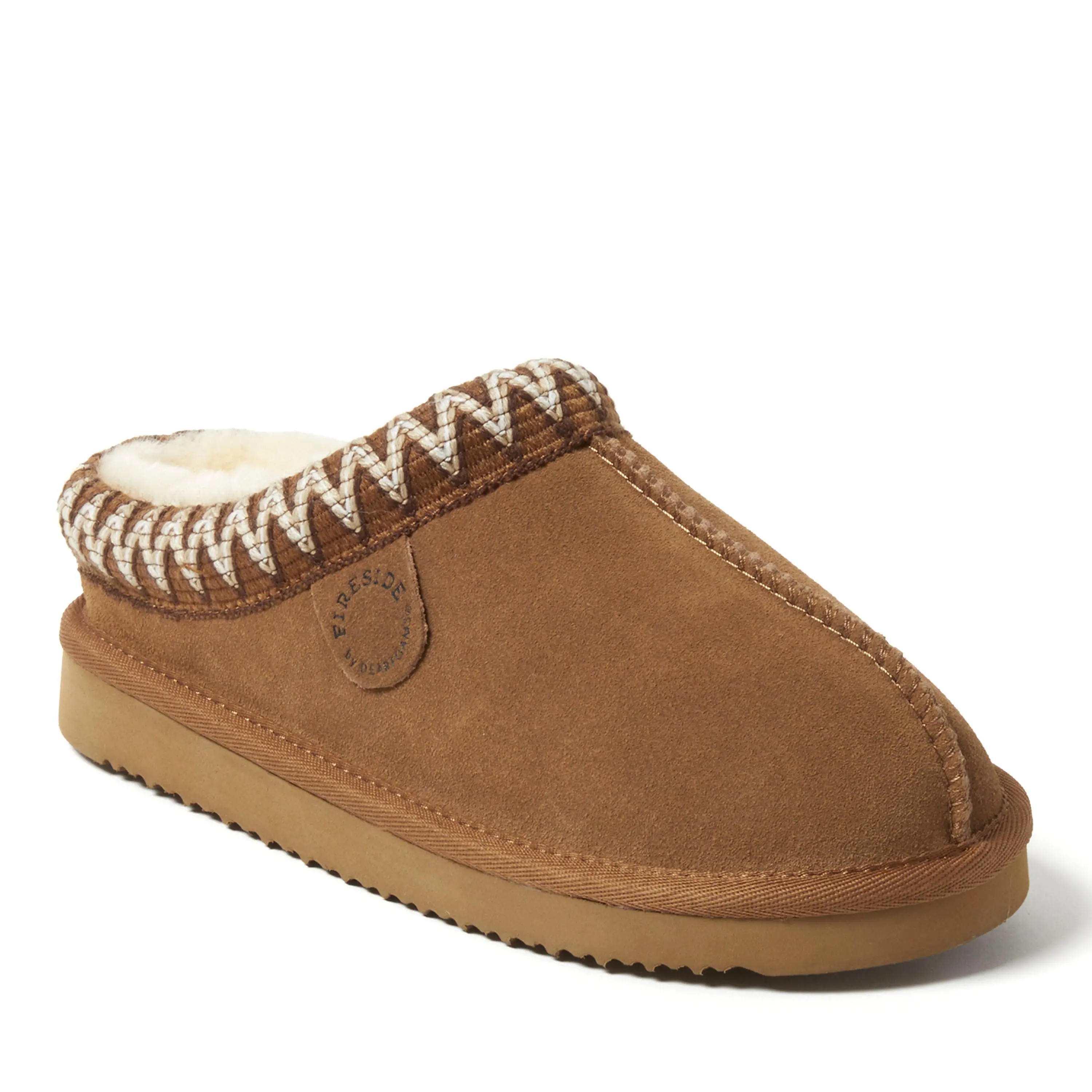 Fireside by Dearfoams Women's Greta Genuine Shearling Clog Slipper with Embroidery