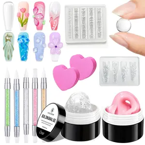3D Gel for Nail Art, Clear Sculpting Solid Hard Gel for Nails Non-Sticky for Carving Building Extension with Nail Art Pen Home DIY Manicure Nail Carving Strengthen Nail Art DIY at Home