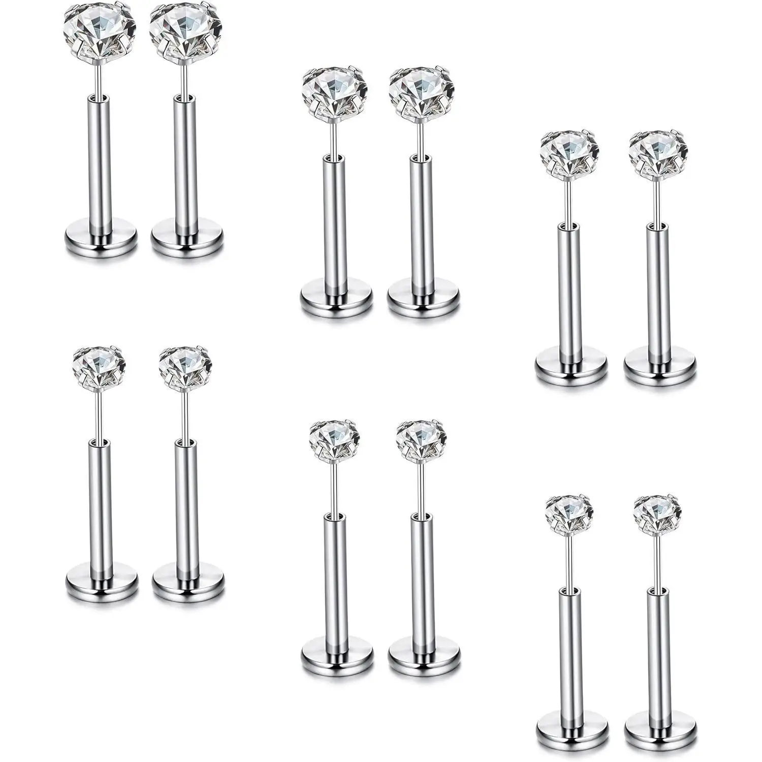 FLORIDECO 12PCS Surgical Steel Threadless Flat Back Earrings Tragus Cartilage Earrings Push Pin Nose Studs Nostril Lip Medusa Piercing Hypoallergenic