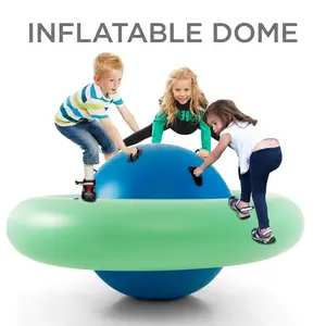 Giant Inflatable Dome Rocker Bouncer, 88'' Kids Rock and Roll Teeter Totter Seesaw and Climbing Bridge with 6 Handles, Blow Up Rocking Ball Playground Equipment Indoor Outdoor Game Toy Gifts, pump Not Included,Summervibes