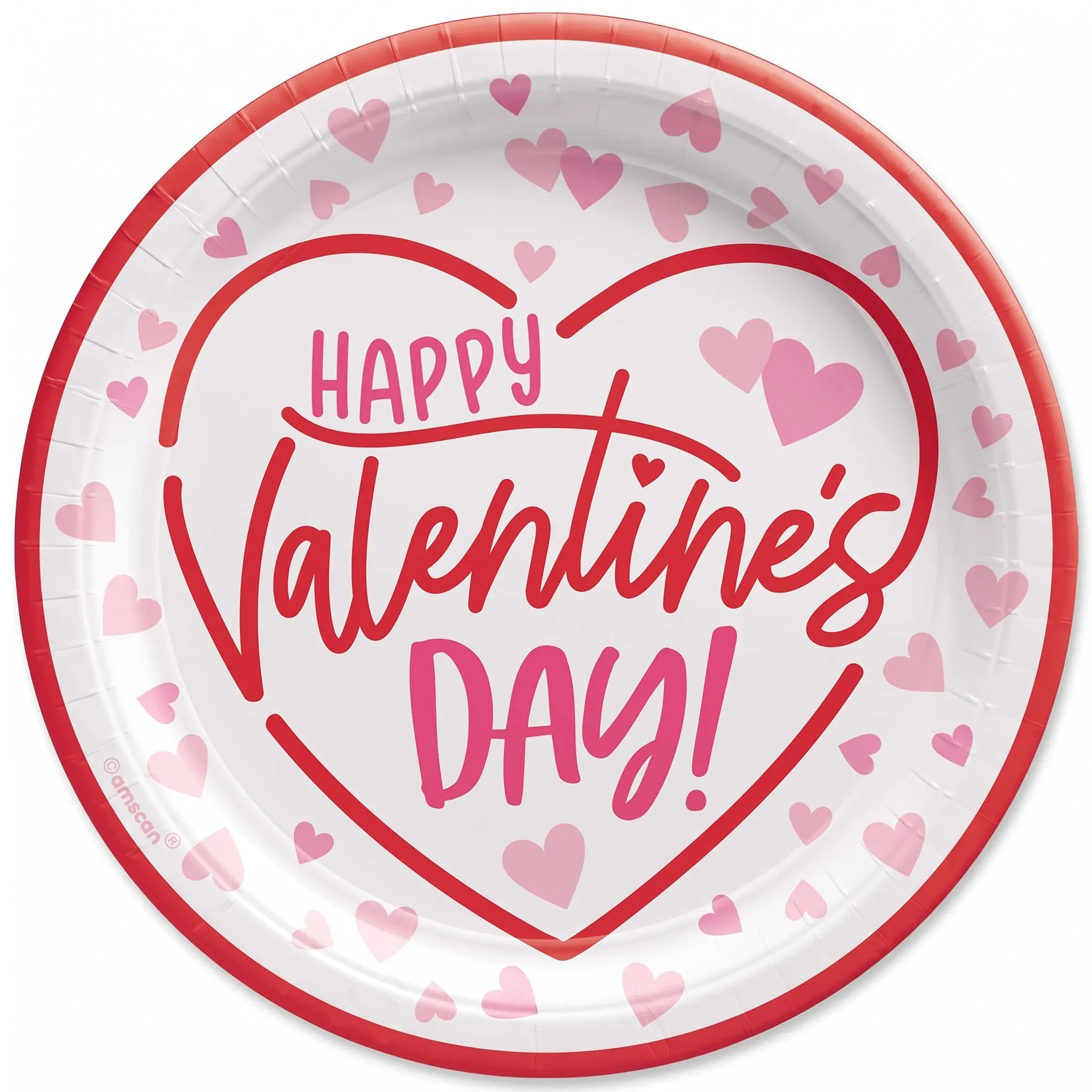 Valentine's Day Heart Design 9" Round Paper Plates
