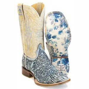 Women's Tin Haul Charmcut Boots with Floral Sole Handmade Tan