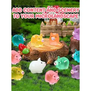 25pcs Mini Cute Glow-In-The-Dark Resin Pig  Figurines, Assorted Colors, Cartoon Animal Sculptures for Landscapes, Aquariums, and DIY Crafts, Cute desktop ornaments,No Electricity Required, DIY Craft Figurines,Whimsical Decor,Christmas accessories