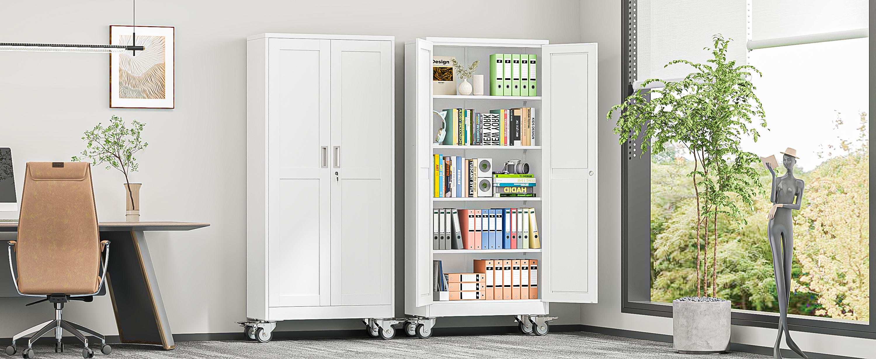 Heavy Duty Garage Storage Cabinet with Wheels and Lock, Steel Rolling Tool Cabinet with Adjustable Shelves, Lockable File Organizer for Office, Home, Workshop, School