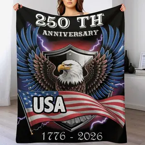 250 Years of America Patriotic Blanket, Classic Red White Blue American Flag Design Soft Fleece Throw, All-Season Warm Blanket for Home Decor and Holiday Gifting