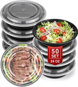 50 Sets 24oz Meal Prep Container -  Plastic  Storage Containers with Lids, Fits Microwave, Freezer and Dishwasher Safe