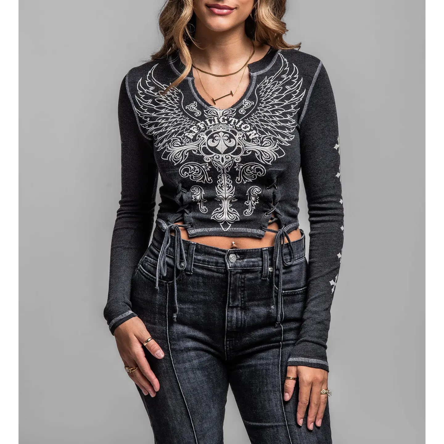 Affliction Women's Long Sleeve Shirt Iron Soul LS Top