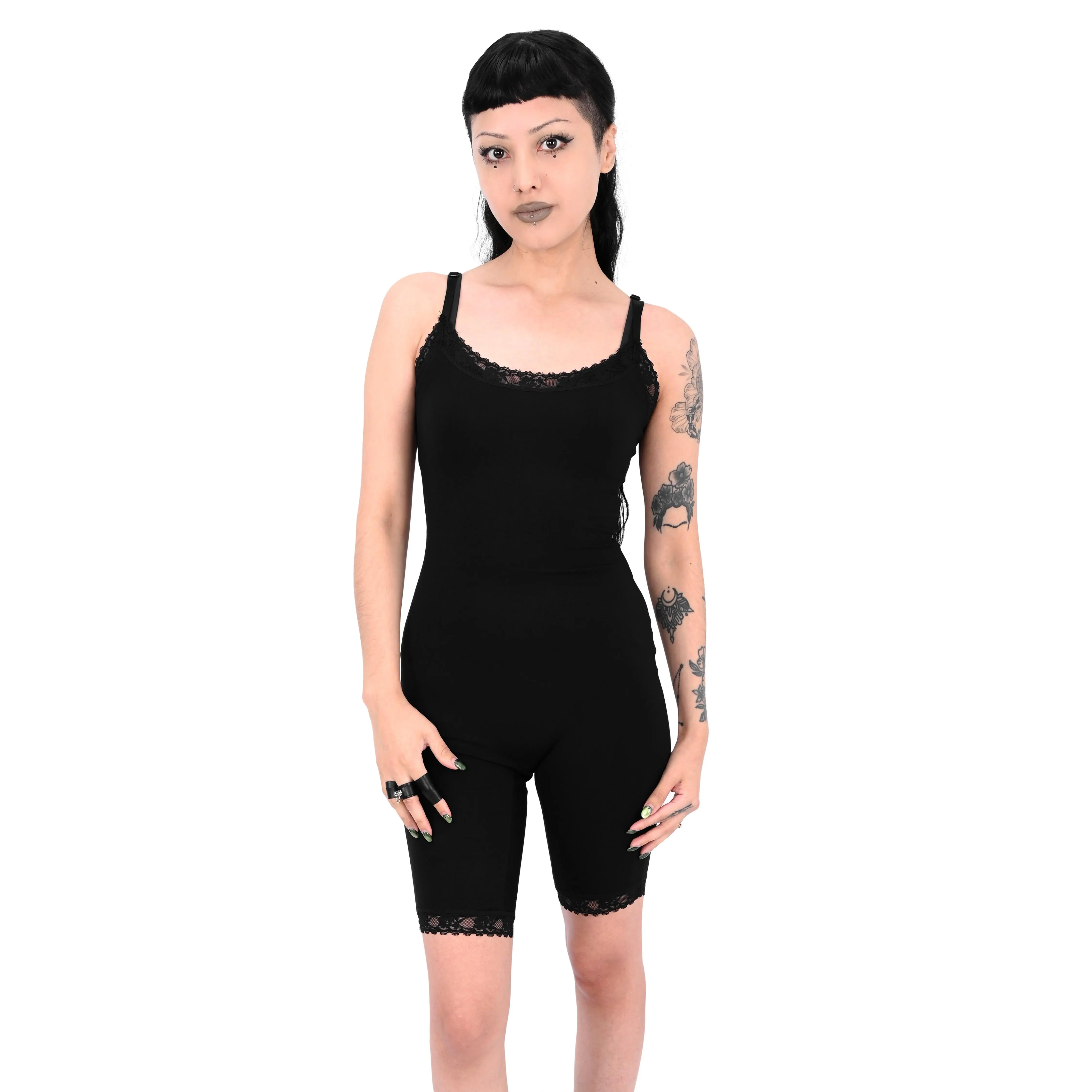 Biker Cami Lace Stretch Bodysuit Black 