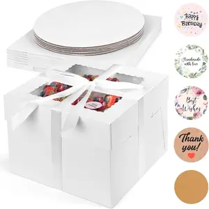 10 Pack Cake Boxes, 10x10x8 Inches Cake Containers with Window, White Bakery Boxes with  for Birthday Party Wedding