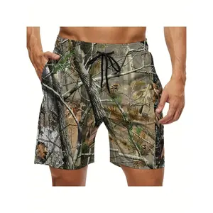 Men's swim trunks beach shorts camouflage tree pattern elastic soft lightweight swimming shorts quick-dry swimwear outdoor vacation casual sports shorts