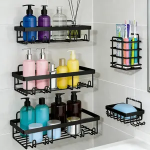 5-Pack 2-in-1 Bathroom & Kitchen Storage Set-Strong Adhesive No Drilling Rust-Proof-Waterproof Shower Caddy Toothbrush Soap Holder-Large Capacity Minimalist Kitchen Shelving-Christmas New Year Gift-Home Organizing Gadget  Home Essentials