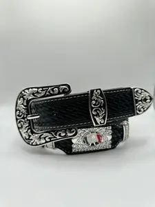 Cinto De Concho Con Bandera de Mexico Color Negro