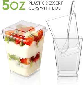 Mini Dessert Cups 5oz with Lids & Spoons | 50/100 Pack Crystal Clear Parfait Cups for Parties, Catering & Events