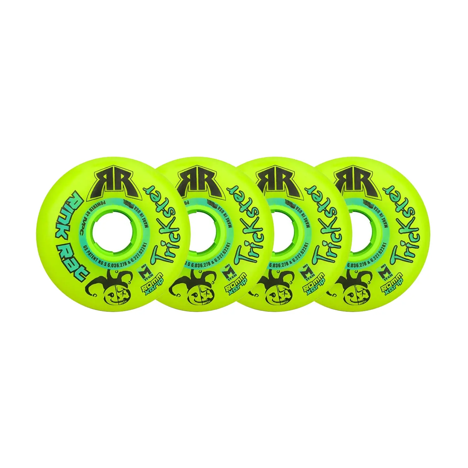 Rink Rat Roller Hockey Wheels - Trickster X 80mm 84A Green/Blue (4-Pack)
