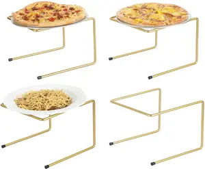 Brass Metal Pizza Table Stands, Tabletop Pizza Pan Riser Food Platter Tray and Display Rack, Set of 4