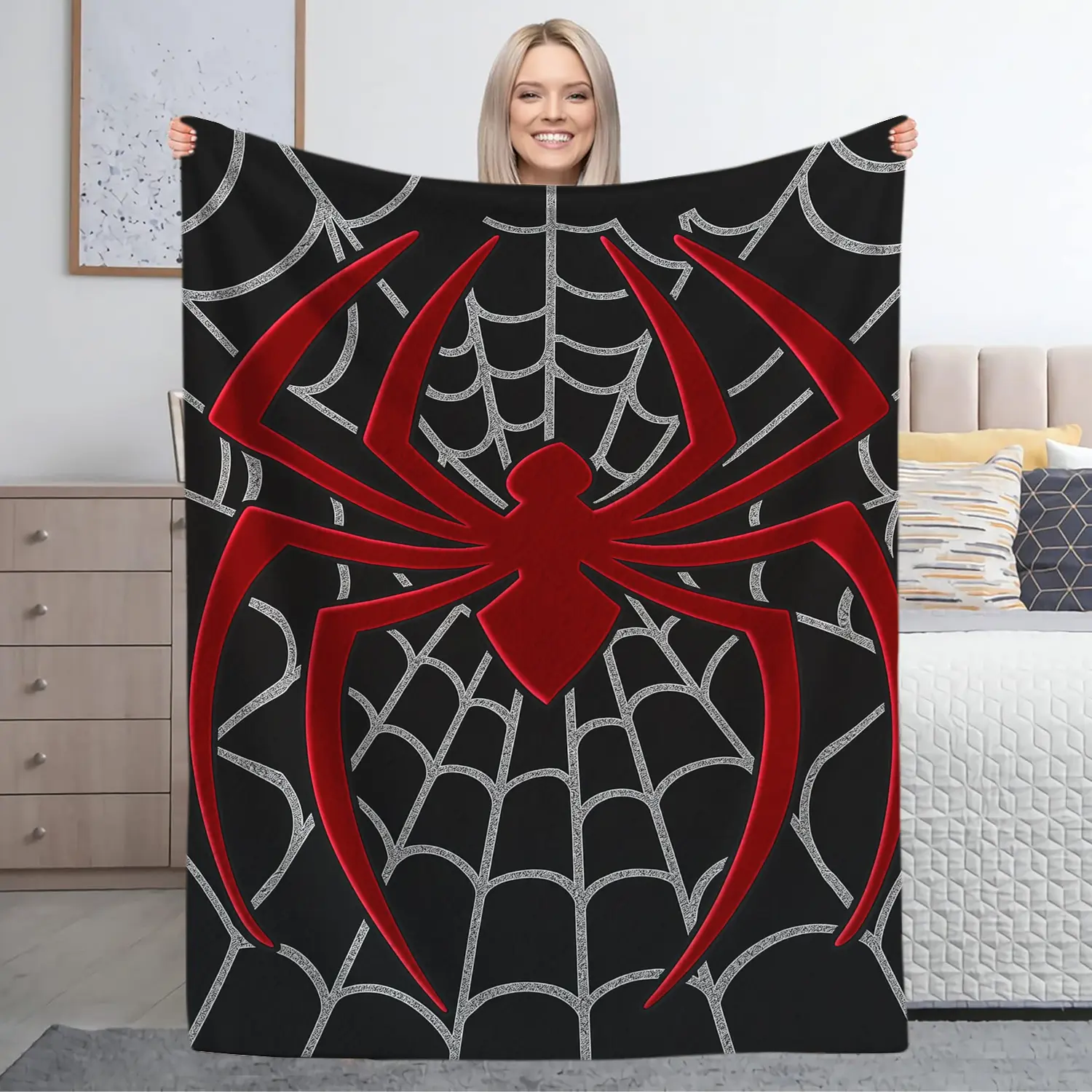 Single side Spider Web Pattern Flannel Blanket Soft Skin - Friendly Warm Sofa Bedroom Nap Mat Multi - Scene Use Cozy Comfortable Bedding Single - sided Printing Final Season Flannel Blanket
