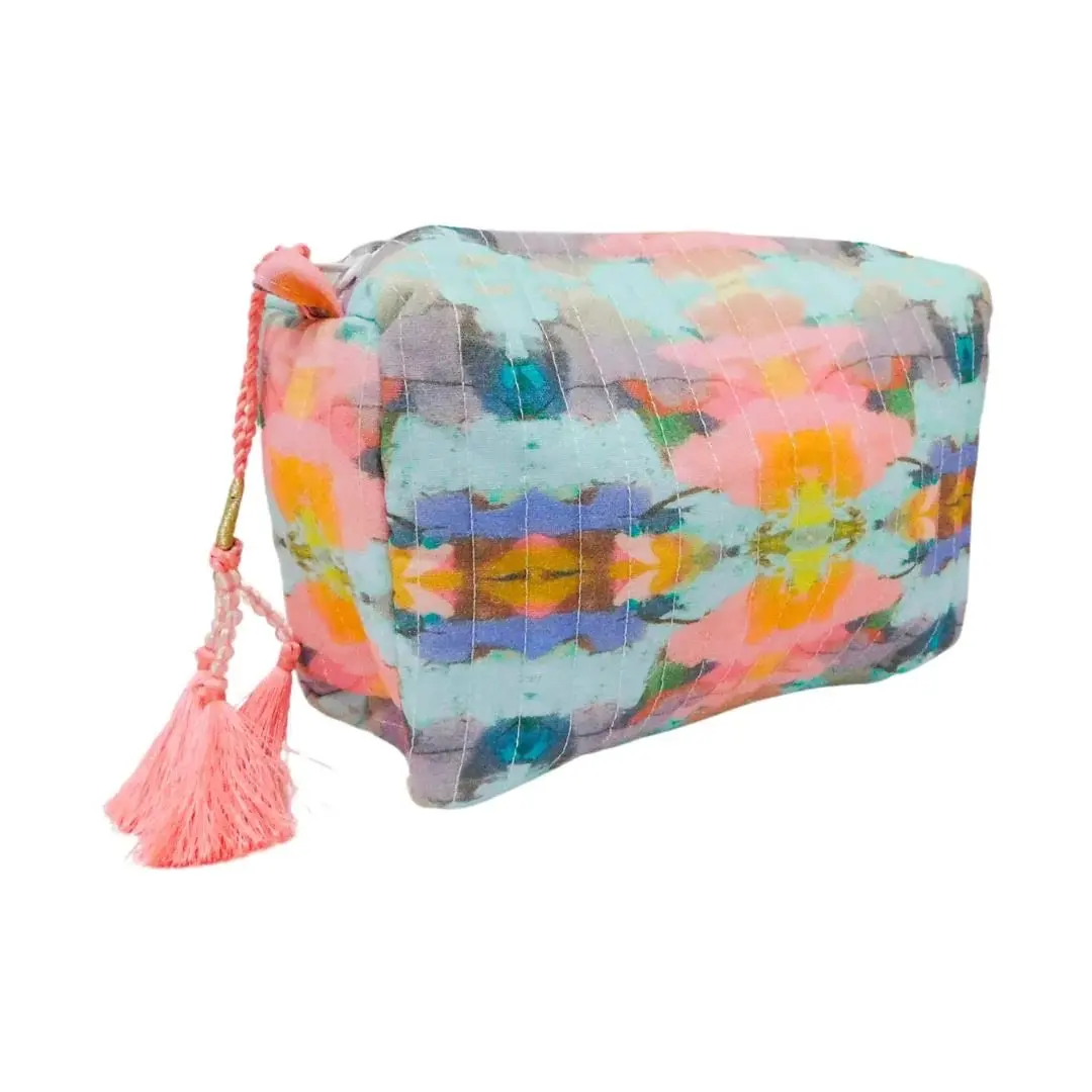 Laura Park Small Makeup Bag Portable Cosmetic Bag Designer Wash Large Wide-Open Quilted Waterproof Travel New Make 7"x 2 1/2" x 4" Compact Lightweight