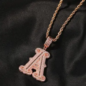 Trendy Daily Full-Zircon A-Z Letter Necklace, Hip-Hop Iced Out Stylish Design, Durable Sparkly Accessory Gift for Office Wear, Street Style Fits