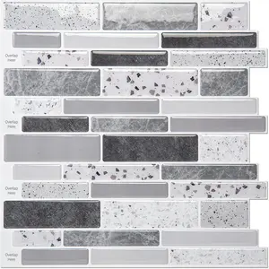 10-Sheet Peel and Stick Backsplash Tile Stickers, Stick on Backsplash for Kitchen Stone Design 12"x12" Grey