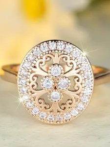A ladies' ring featuring a circular, white, open-work design with a heart motif, made from synthetic white crystal, characterized by its modern and minimalist style, suitable for everyday wear during weddings, Heart Cluster Ring, Artificial Crystal Ring