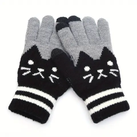 Women's Soft Ribbed Knit Fingerless Gloves - White, Cute Paw Print Knitted Motif, Knuckle Protection, Smartphone Touch Screen Compatible, Casual Cartoon Fashion Hand Cover, Soft Fabric Accessory, Cartoon Fashion Gloves