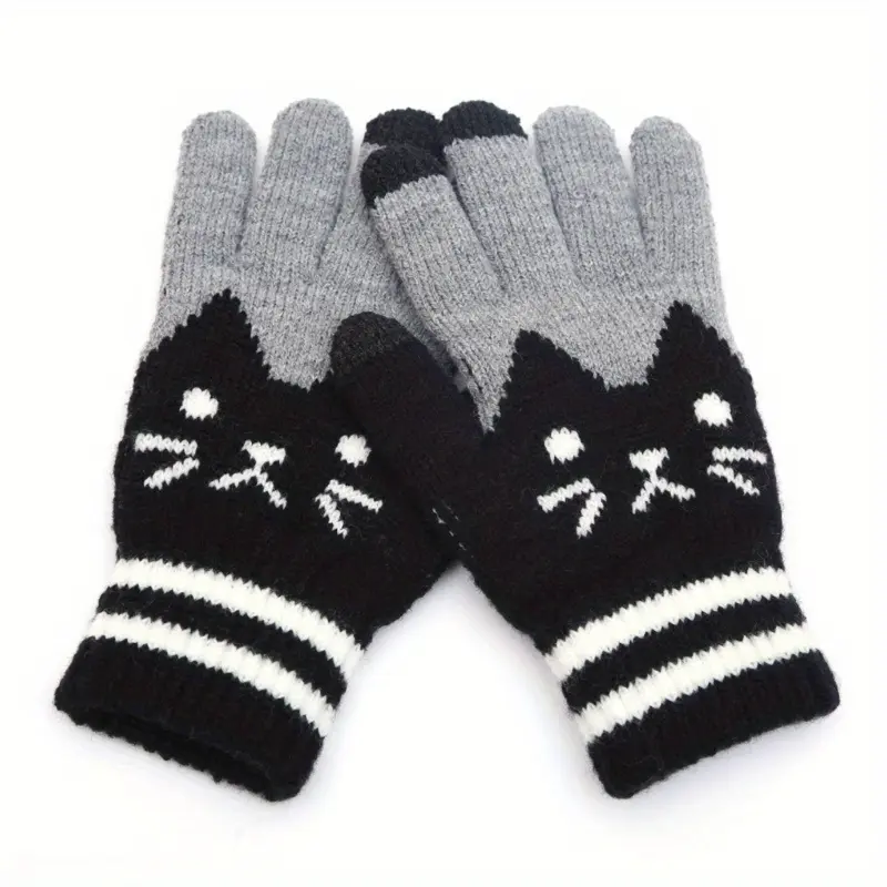 Women's Soft Ribbed Knit Fingerless Gloves - White, Cute Paw Print Knitted Motif, Knuckle Protection, Smartphone Touch Screen Compatible, Casual Cartoon Fashion Hand Cover, Soft Fabric Accessory, Cartoon Fashion Gloves