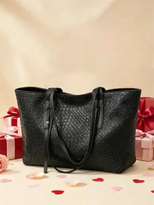 Large Capacity PU Woven Stylish Tote Bag, Women's Casual Handbag and Shoulder Bag, Elegant Plain Style for Office, Work, Travel, Party Use