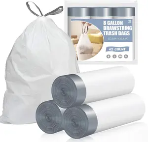 8 Gallon Trash Bags - 42 Count Pre-separated Medium Trash Bags 8 Gallon, White Unscented 8 Gal Garbage Bags