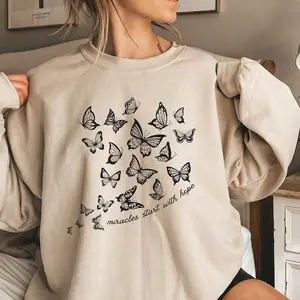 IVF T-SHIRT / Sweatshirt , Miracle Positive Vibes Butterfly Embryo Transfer Day Fertility Gift IUI Infertility TTC Egg Retrieval Cotton Fabric