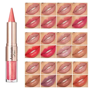 Double-Ended Lip Liner and Lip Gloss, 2 in 1 Shiny Lip Makeup, Long Lasting Hydrating Lip Tint, Moisturizing Gloss Lip Combo for Plump Lips