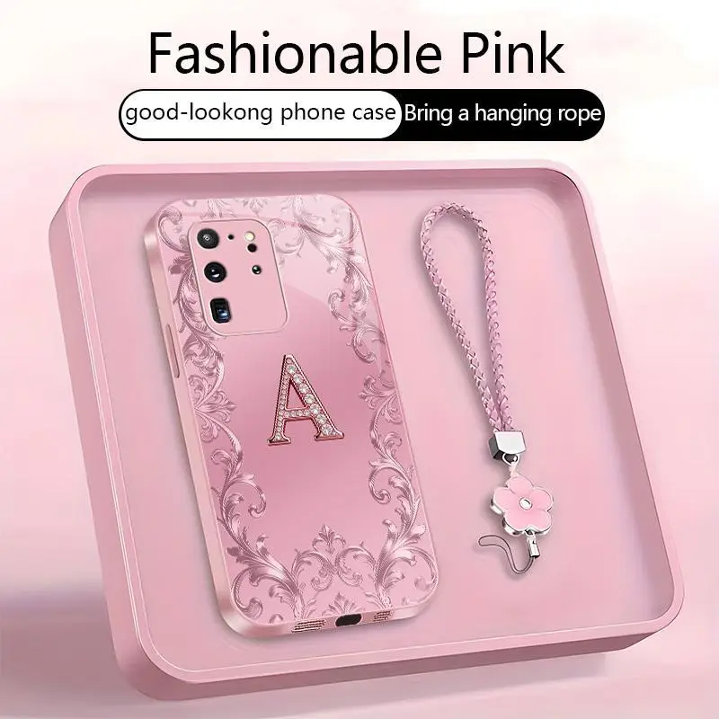 Suitable for [Galaxy S20 Ultra 5g] high-end women's phone case🥰，free four-leaf clover lanyard included—choose any one of the 26 letters. Drop-resistant and fingerprint-proof. YM99