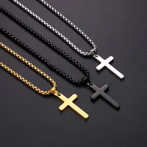 Cross Necklace for Men, Mens Cross Necklace Stainless Steel Silver Layered Rope Chain Cross Pendant Necklace Simple Jewelry Gifts Cross Chain Necklace for Men 18-24 Inch