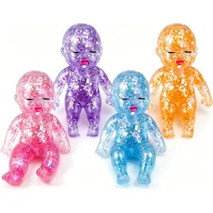 4Pcs Baby Squishy Glittery, 4" Soft Squeezable Fidget Toy, Slow Rising Squishy, Soft Squeeze Stress Relief, Cute Sparkly Sensory Decompression Doll, Portable Desk Decor & Anxiety Relief Gift
