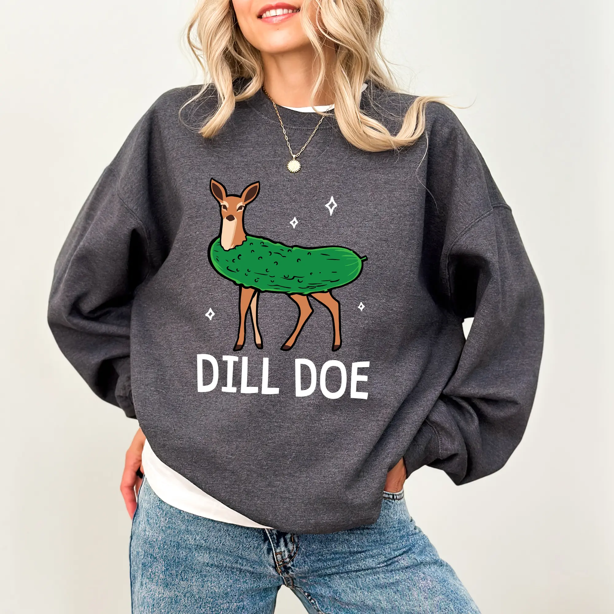 Dill Doe Sweatshirt, Funny Dill Pickle Sweater, Joking Unisex Crewneck, Funny Meme Gift Sweater, Vintage Apparel