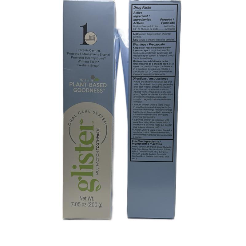 GLISTER Toothpaste with Plant-Based Goodness Multi Action toothpaste, pack of two.